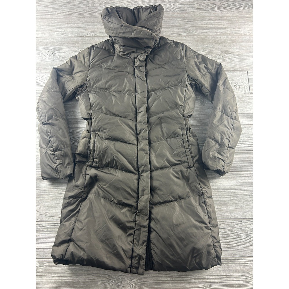 Uniqlo Womens Light Premium Down Brown Coat Parka XS Long Quilted Winter Puffer